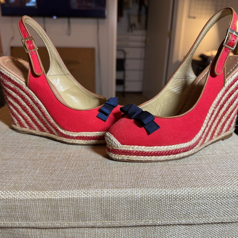 Kate Spade Red and Navy Wedge Espadrilles